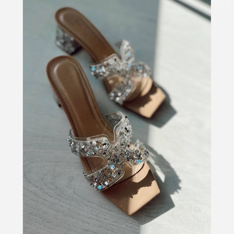 صندل مجلسی نگیی پاشنه شیشه ای 5 سانت جدید رویه کار وارداتی وترک