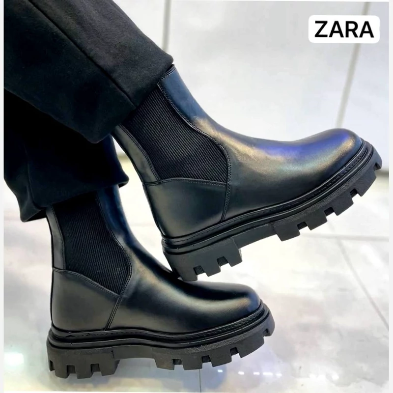 بوت دوطرف کش کبریتی زارا مردانه چرم ماکروطبیعی ضد تَرَک و پوسته شدن  زیره تی پی یو فنر دار طبی اصل آستر سوئیت طبیعی ضد