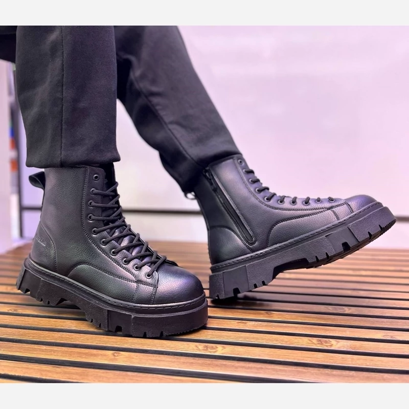 بوت برشکا بندی مردانه بغل زیپ چکمه ای چرم ماکروطبیعی ضدتَرَک و پوسته شدن  زیره تی پی یو فنر دار طبی اصل آستر و گلچه تُرک