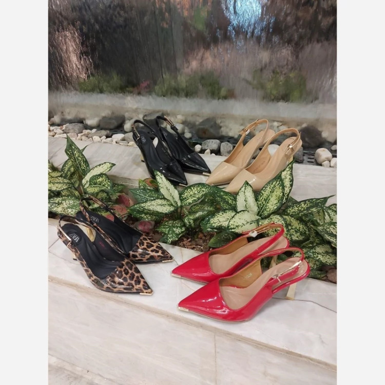 صندل ZARA پاشنه 7 سانت الکترو استاتیک وارداتی جنس ورنی براق دور مچی قابل تنظیم با قالب ترک راحت ارسال رایگان
